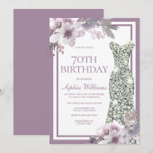 Invitation Robe de Diamant d'Argent Floral Violet 70e anniver (Devant / Derrière)