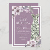 Invitation Robe de Diamant Floral Violet femmes 21e anniversa (Devant / Derrière)