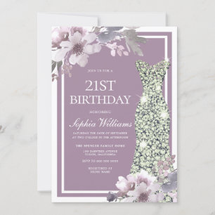Invitation Robe de Diamant Floral Violet femmes 21e anniversa