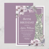 Invitation Robe de Diamant Floral Violet femmes 80e anniversa (Devant / Derrière)