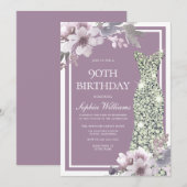 Invitation Robe de Diamant Floral Violet femmes 90e anniversa (Devant / Derrière)