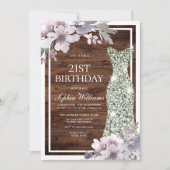 Invitation Robe de Diamant Floral Violet Rustique 21e anniver (Devant)