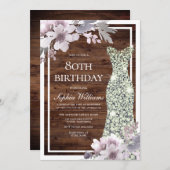 Invitation Robe de Diamant Floral Violet Rustique 80e anniver (Devant / Derrière)