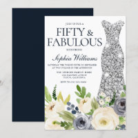 Robe de diamant florale marine et blanche 50e anni