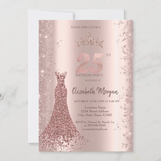 Invitation Robe de diamant Rose or Parties scintillant poussi (Devant)