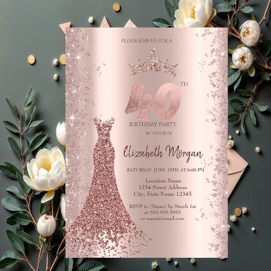 Invitation Robe de diamant Rose or Parties scintillant poussi