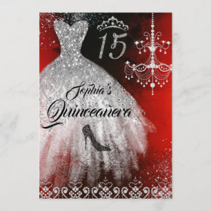 Invitation Robe de diamant scintillant rouge argent noir Quin