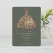 Invitation Robe de douche de mariage botanique vert or rose (Debout devant)