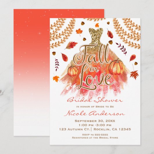 Invitation Robe de douche de mariage Tomber amoureux & Feuill (Devant / Derrière)