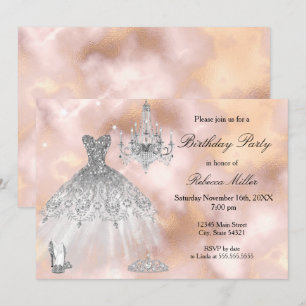 Invitation Robe de fête d'anniversaire beige rose marbre blan