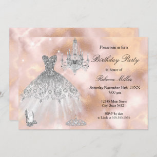 Invitation Robe de fête d'anniversaire Marbre rose beige blan