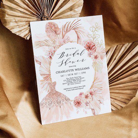 Invitation Robe de Fête des mariées en laiton Boho Blush Flor