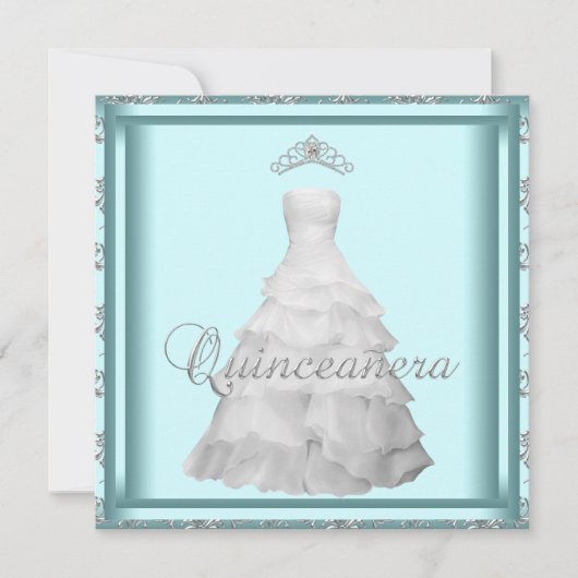 Invitation Robe de fête Tiara Turquoise bleu blanc Quinceaner (Devant)