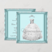 Invitation Robe de fête Tiara Turquoise bleu blanc Quinceaner (Devant / Derrière)