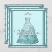 Invitation Robe de fête Tiara Turquoise Damask Quinceanera (Devant / Derrière)