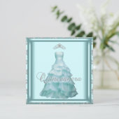 Invitation Robe de fête Tiara Turquoise Damask Quinceanera (Debout devant)