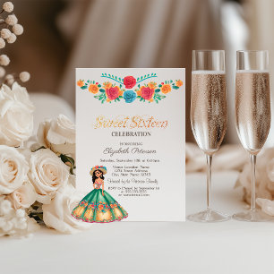 Invitation Robe de Fiesta Mexicaine Fleurs Sweet 16