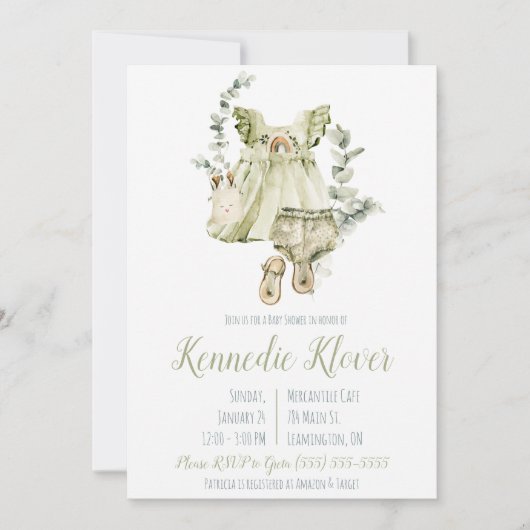 Invitation Robe de fille, Layette, Baby shower (Devant)