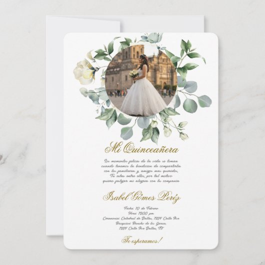 Invitation Robe de fleur blanche Quinceanera avec image (Devant)