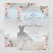 Invitation Robe de fleurs boho argentée pour Quinceanera (Devant / Derrière)