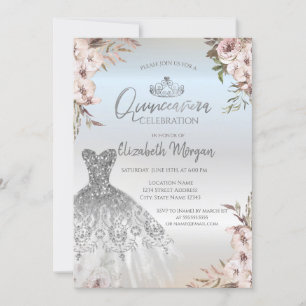 Invitation Robe de fleurs boho argentée pour Quinceanera