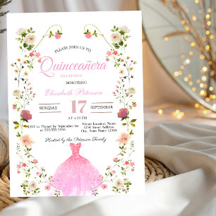 Invitation Robe de fleurs sauvages chic pour votre photo de Q