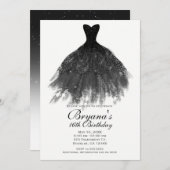 Invitation Robe de Glam Elegant Noir & Blanc Douce 16 Partie (Devant / Derrière)