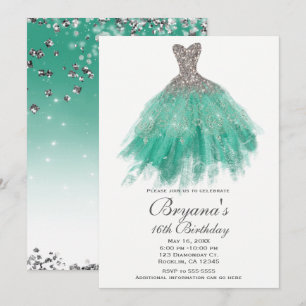 Invitation Robe de Glamour Pailletée de Sarcelle et d'Argent
