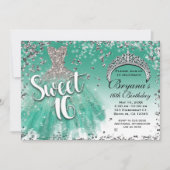 Invitation Robe de Glamour Pailletée de Sarcelle et d'Argent (Devant)