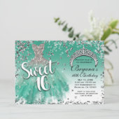 Invitation Robe de Glamour Pailletée de Sarcelle et d'Argent (Debout devant)