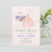 Invitation Robe de lavande de Pêche Florale Livre de thé Brun (Debout devant)