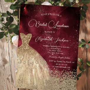 Invitation Robe de luncheon de mariage rouge foncé diamants o