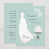 Invitation Robe de mariage blanche, gâteau sur la Fête de la (Devant / Derrière)