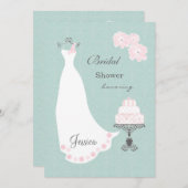 Invitation Robe de mariage blanche, gâteau sur la Fête de la (Devant / Derrière)