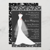 Invitation Robe de mariage blanche sur l'invitation noir de (Devant / Derrière)