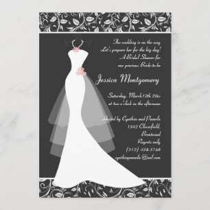 Invitation Robe de mariage blanche sur l'invitation noir de