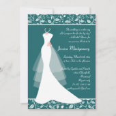 Invitation Robe de mariage blanche sur l'invitation turquoise (Devant)