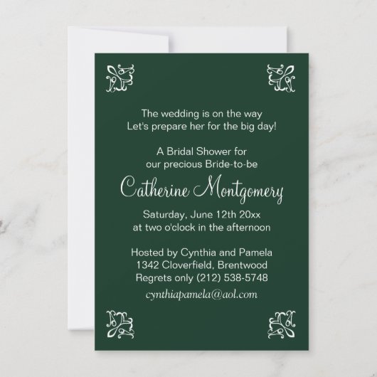 Invitation Robe de mariage, coeurs sur l'invitation vert de (Dos)