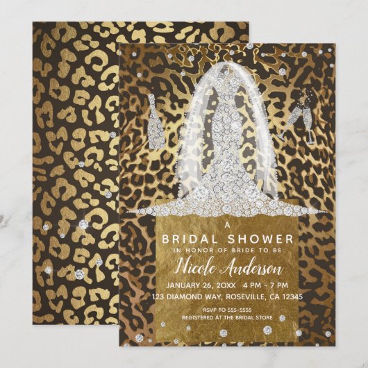Invitation Robe de mariage en diamant à imprimé léopard Showe (Devant / Derrière)