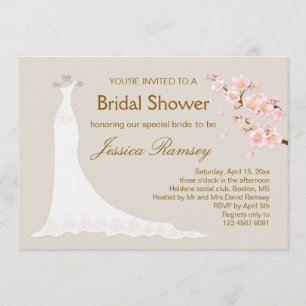 Invitation Robe de mariage, Fête de la mariée de fleurs de