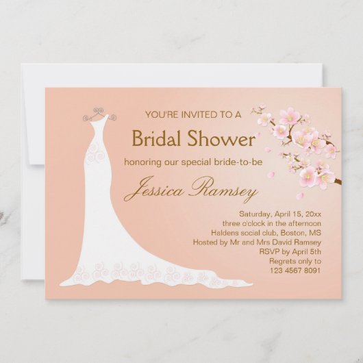 Invitation Robe de mariage, Fête de la mariée de fleurs de (Devant)