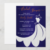 Invitation Robe de mariage | Fête des mariées bleu et orange (Devant / Derrière)