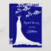 Invitation Robe de mariage, fleur sur le bleu marine, Fête de (Devant / Derrière)