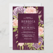 Invitation Robe de mariage prune une pièce à fleurs rose avec (Devant)