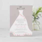 Invitation Robe de mariage, roses, pois (Debout devant)