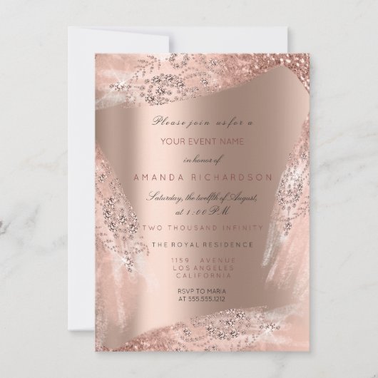 Invitation Robe de mariée 16e douce Rose Gold Diamond Spark (Devant)