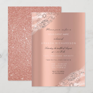 Invitation Robe de mariée 16e douce Rose Pêche Paillettes Bri