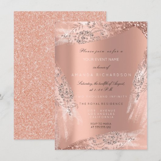 Invitation Robe de mariée 16e douce Rose Péché Paillettes de (Devant / Derrière)