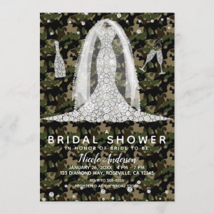 Invitation Robe de mariée à camouflage militaire diamantée Sh