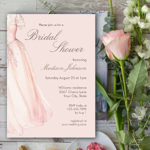 Invitation Robe de Mariée Aquarelle Rose Pâle Baby Shower